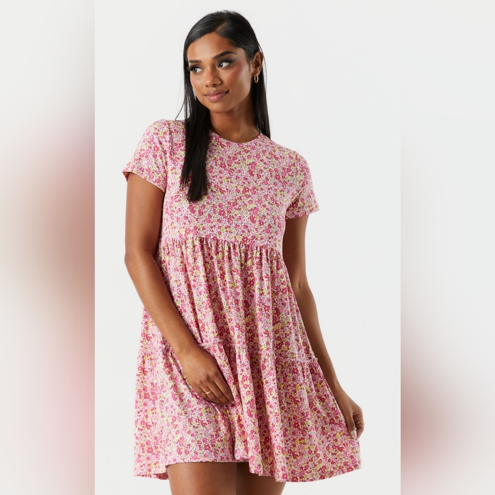 Red Floral Tiered Babydoll Dress, XL